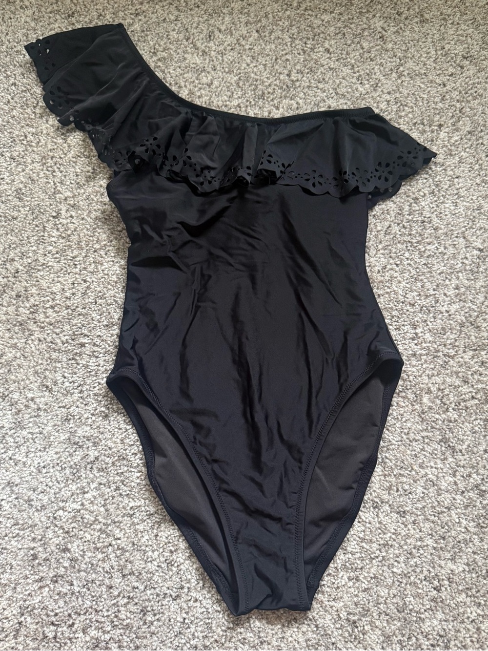 J. Crew Black One-Shoulder Ruffle One-Piece Swimsuit